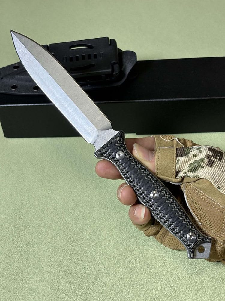 Generisch TEERMA K5Z - Großes Jagdmesser aus D2-Stahl - Feststehendes mit Scheide - Zweischneidiges Schwert mit G10-Griff - Full Tang Survival Messer für Outdoor Aktivitäten
