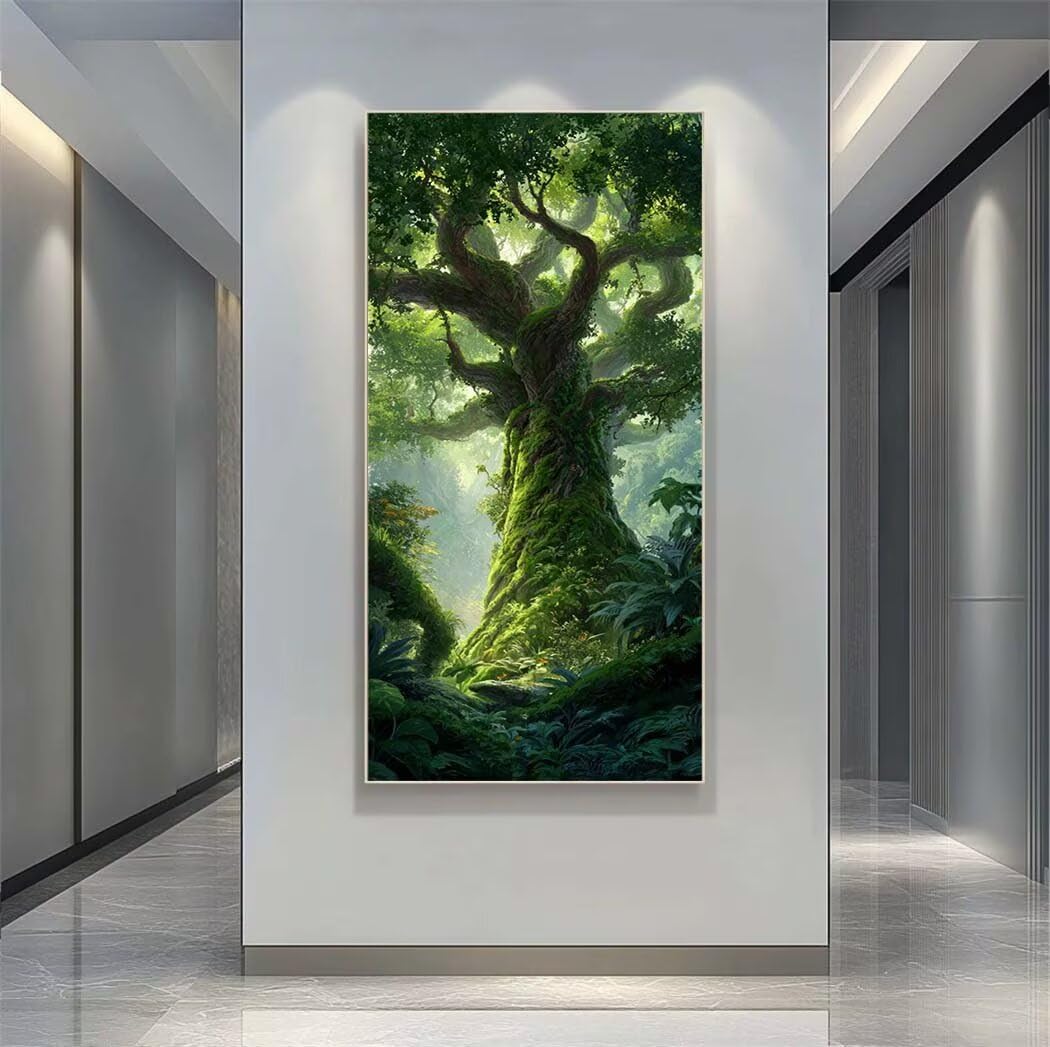 Diamond Art Painting Kits for Adults 40x100cm, 5D Large Diamond Painting Green Tree Full Round Drill Gem Art Forest Crystal Cross Stitch Arts Paint by Numbers for Home Wall Decor Gifts -LR1103