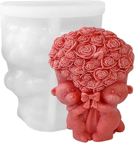 Miniatura 9 de Molde de silicona para velas de oso 3D oso creativo con diamanterosacorazón escultura de amor molde de resina hecho a mano molde de cera de aroma