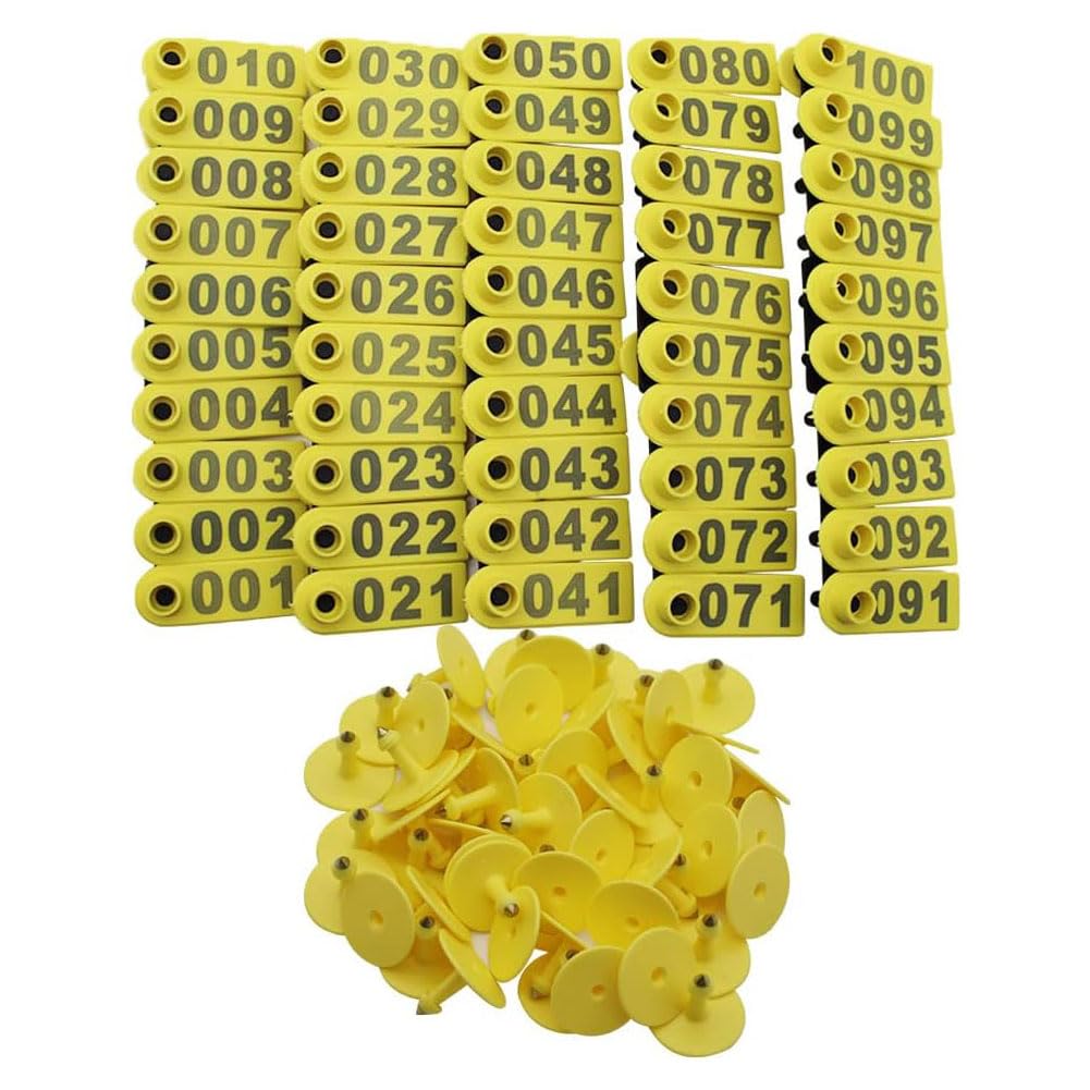 100 szt. Wielokolorowe plastikowe kolczyki do uszu dla bydła 001-1000 dla owiec, kóz, świń, bydła (żółty, 701-800)