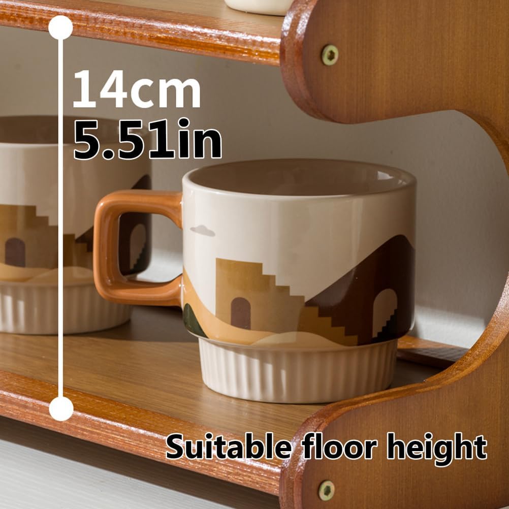 3-Tier Mug Display Holder, Coffee Station Organizer, Kitchen Counter Shelf for Tea Coffee Bar Accessories, Matcha Stand, Cup Display, Condiment Storage Rack,Brown