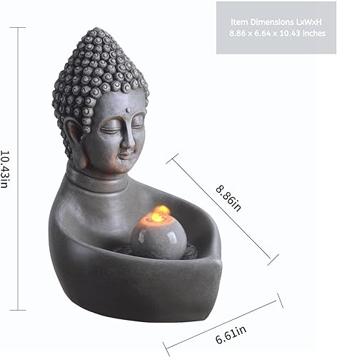 Miniatura 3 de Fuente interior cascada de mesa Buda Fuente Zen Mini cascada para espacios interiores Luz LED cálida para decoración tranquila del hogar (23082)