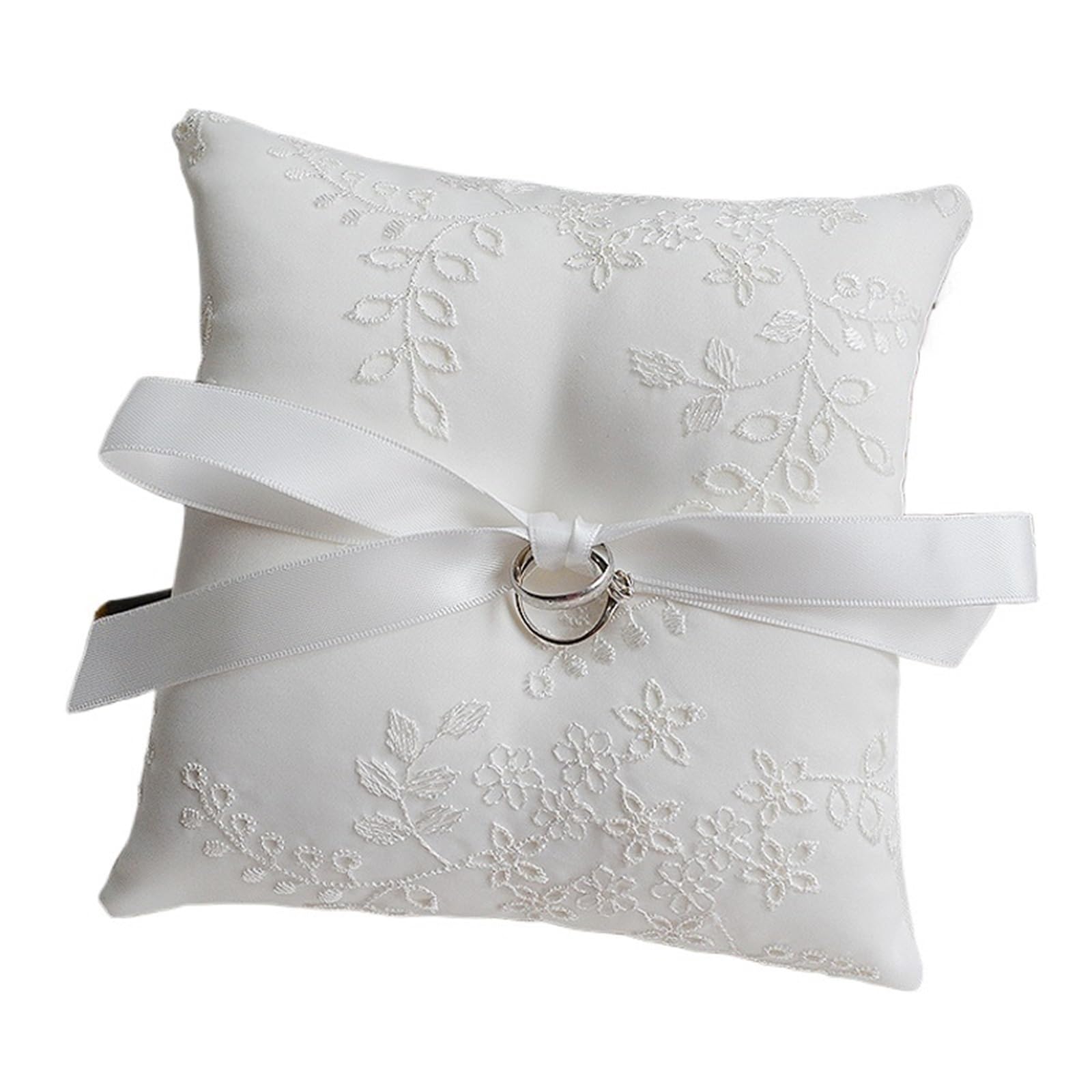 MTKSFDC Ring Pillow Wedding Wedding Ring Pillow Cushio Creative Embroidered Bride Pincushion Rings Wedding Party Decoration Supplies(16x16cm)