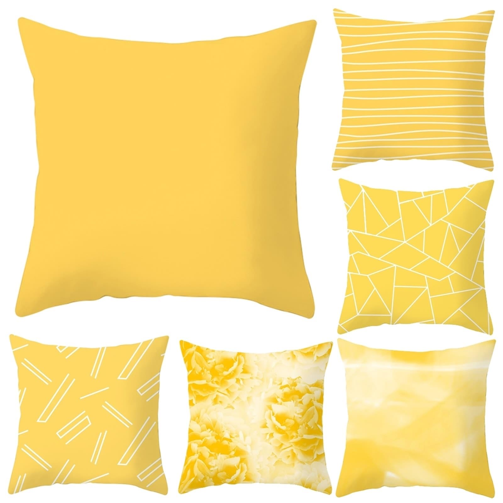 6 fundas de cojín para exteriores de 50 x 50 cm, funda de almohada amarilla geométrica y patrón de rayas de poliéster para sala de estar, sofá dormitorio