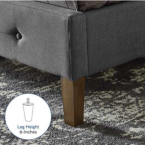 Image of Decoro Seattle Modern Tufted Upholstered Platform Bed | Headboard and Wood Frame with Wood Slat Support, King Size, Peyton Steel