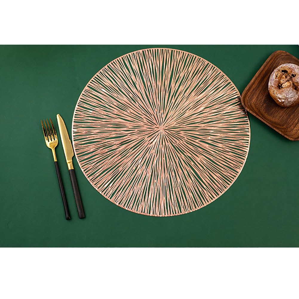 Creative Line Art Round Placemat - 38 Cm / 14,9 Pouces PVC Mat De Table Imperméable, Tapis À Manger Contemporain pour Cuisine, Restaurants,Or Rose,12pcs