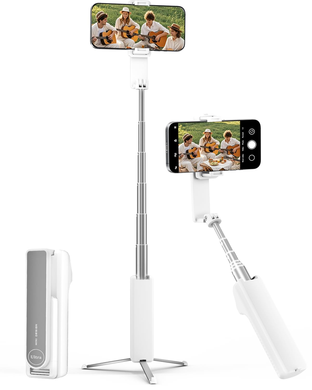Treppiede per selfie, treppiede pieghevole per telefono, per iPhone/Android, telecomando wireless, portatile, formato tascabile, per fotografia, registrazione video, streaming