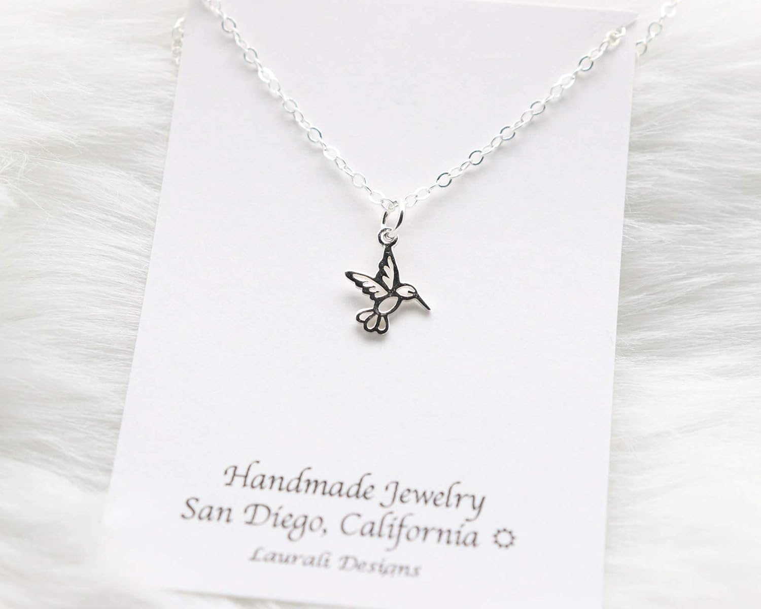 Small Hummingbird Sterling Silver Charm Necklace Bird