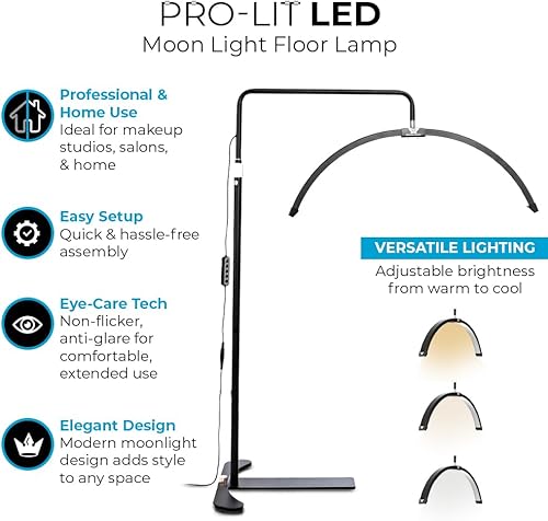 Miniatura 3 de Existing Beauty Luz LED para pestañas, lámpara de pie de media luna con brillo ajustable, luz esteticista profesional para extensiones de pestañas,