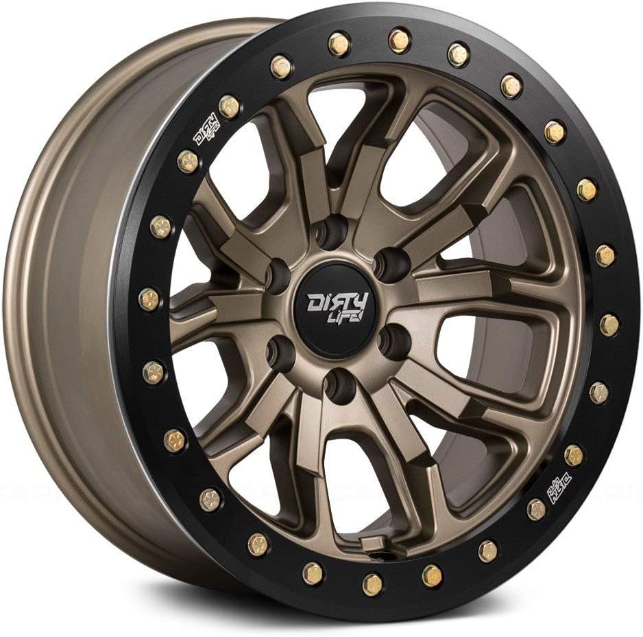 Dirty Life DT-1 Satin Gold W/Simulated Ring Wheel with Alloy Steel (17 x 9. inches /5 x 78 mm, -12 mm Offset)
