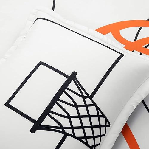 Miniatura 4 de Lush Decor Juego de edredón reversible de juego de baloncesto, juego de 4 piezas, individual, blanco y azul marino, juego de ropa de cama suave para