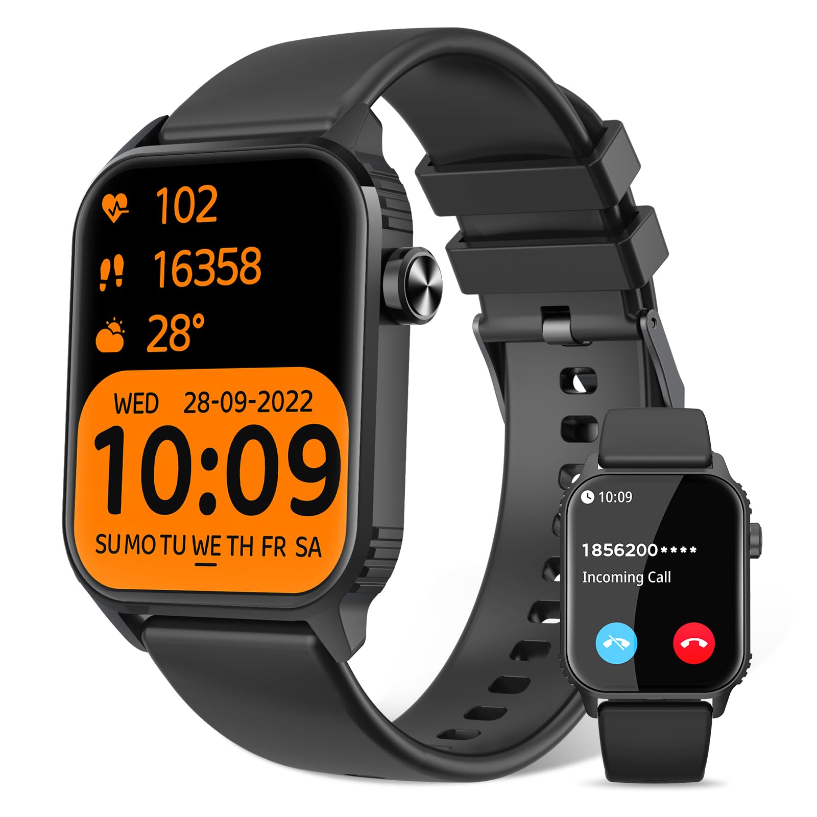 Smart Watch for Men,Smartwatch with 1.83" HD Touchsreen, Sleep Monitor, Music Control Fitness Watch for iPhone/Android (Black)