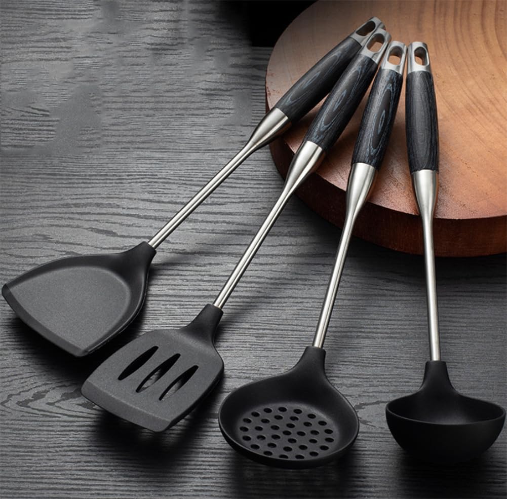 Juego de espátulas de silicona, resistentes al calor, sin BPA, cuchara ranurada y espátula para cocinar, apto para lavavajillas, paquete de 4
