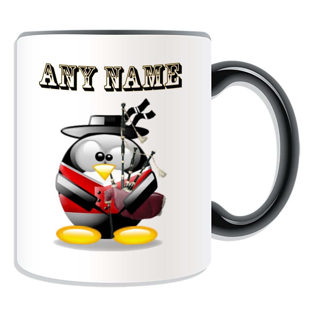 UNIGIFT Personalised Gift - Bagpipe Mug (Penguin in Costume Design Theme, Colour Options) - Any Name/Message on Your Unique - Scottish Scotland