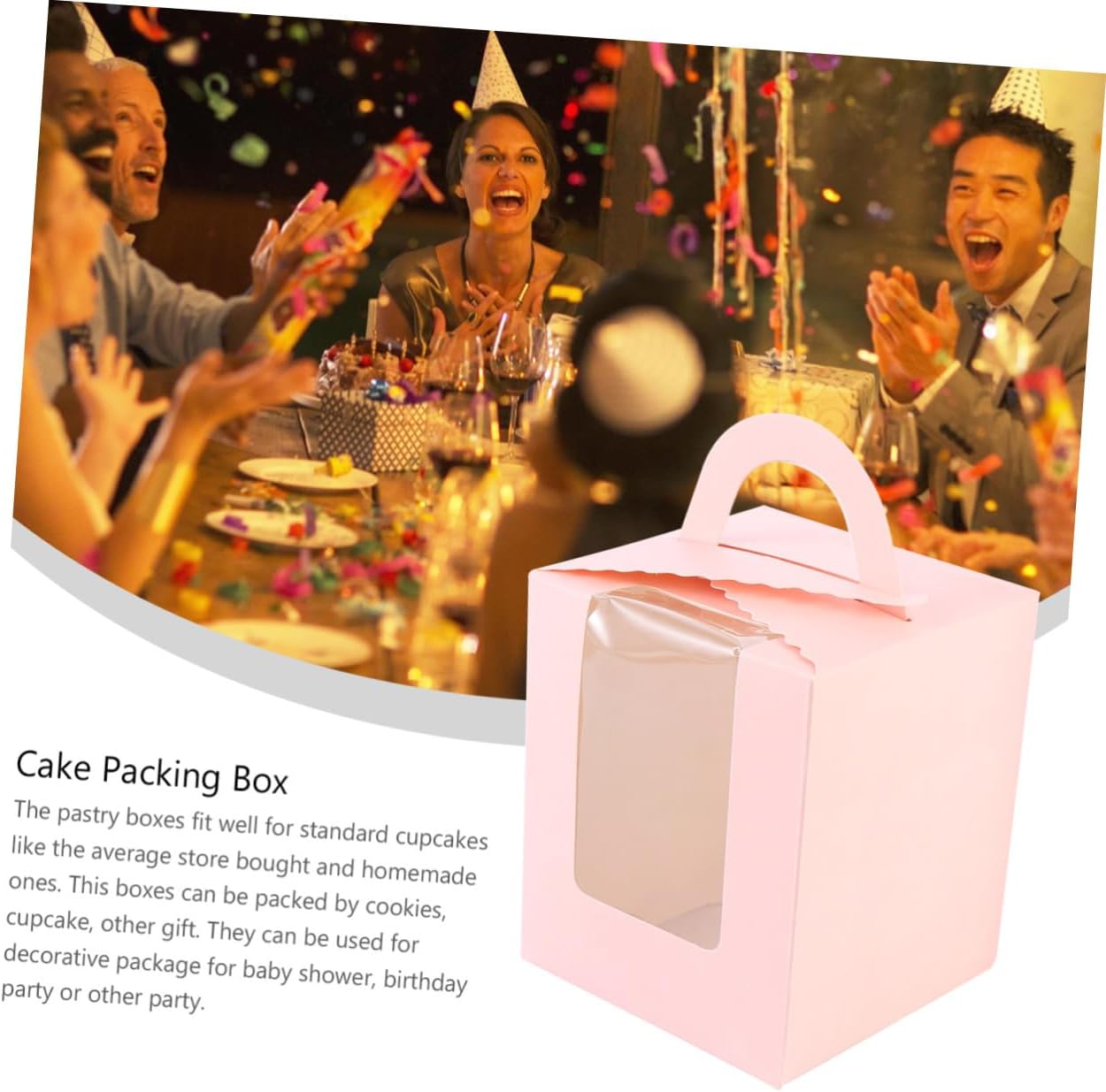 SUPVOX 50pcs Pink Paper Cupcake Boxes Single Cake Packing Containers with Window and Handle Portable Bakery Muffin Holders for Party and Food Storage