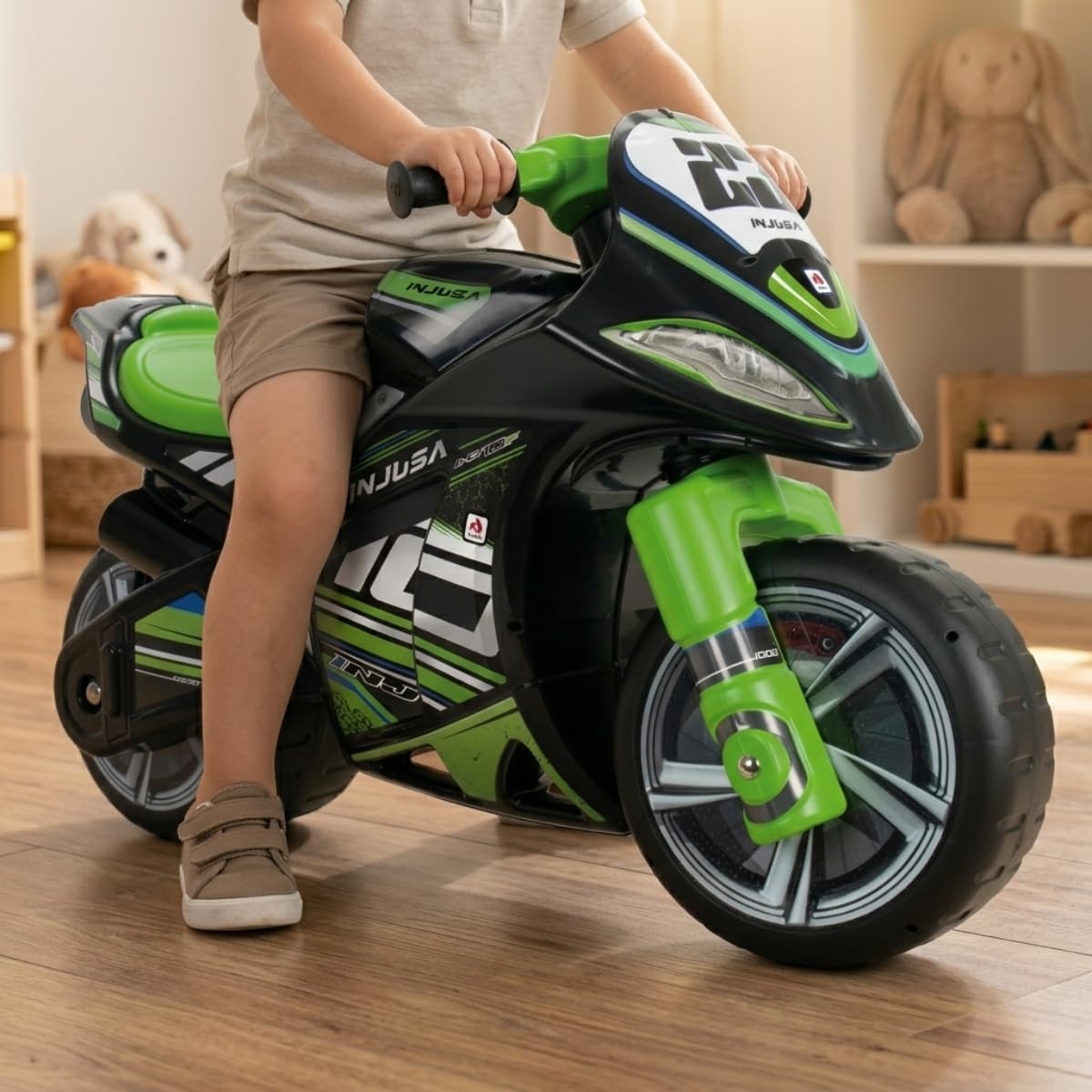Jeździk Motocyklowy Dla Dzieci Winner XL – Czarny Motorek Biegowy Dla Dzieci Od 4 Do 7 Lat – Stabilny, Sportowy i Bezpieczny – Wyprodukowano w Hiszpanii - INJUSA
