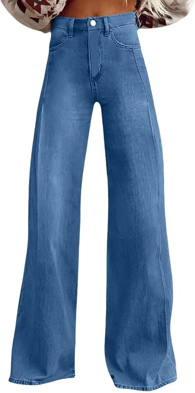 Womens Jeans Casual Straight Leg Wide Leg Denim Pants Trousers