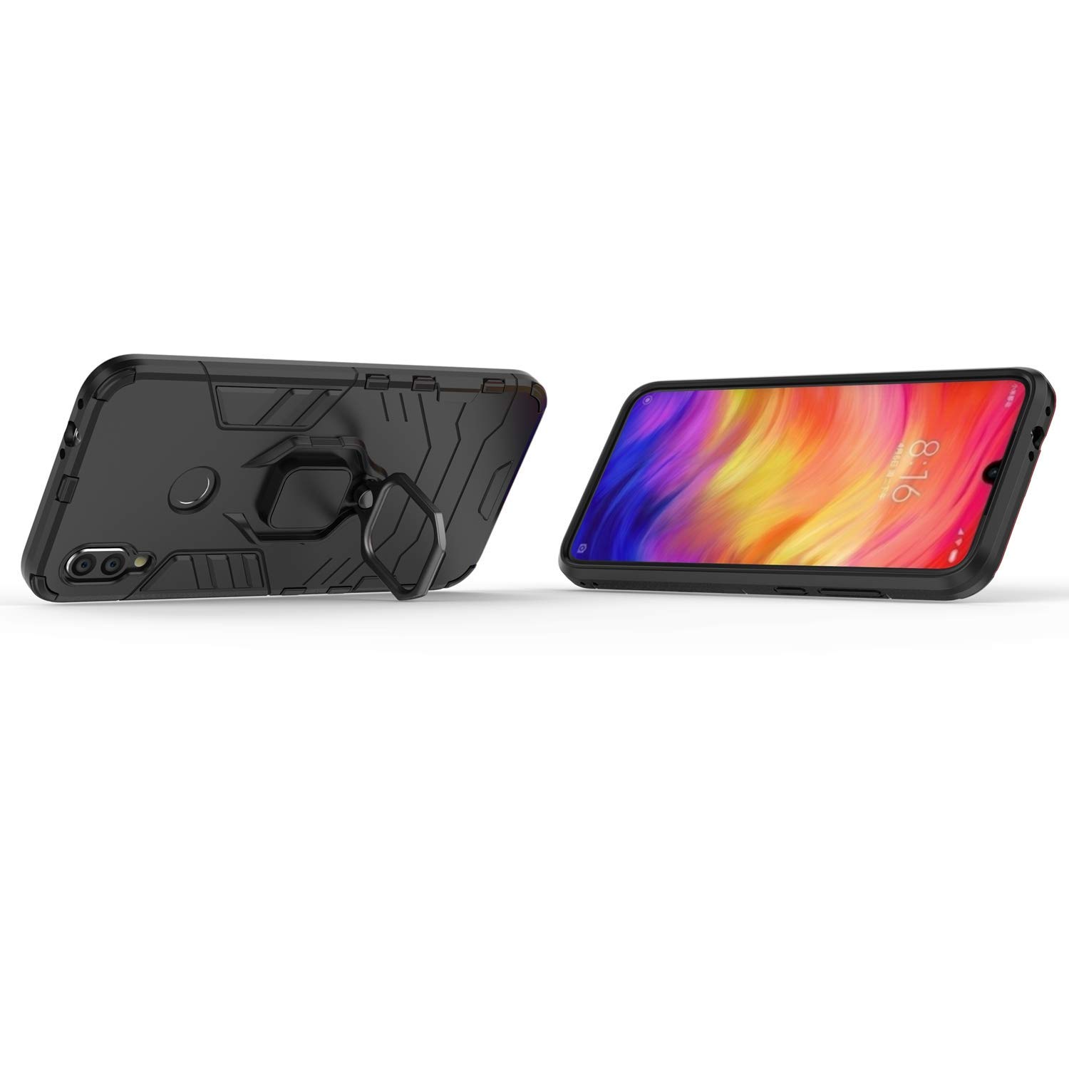 LuluMain Compatibile con Moto G7, Moto G7+ Cover, Custodia Armor Anello Cavalletto (Funziona con Il Supporto Magnetico per Auto) Case Paraurti per Motorola Moto G7, Moto G7 Plus (Blu Navy