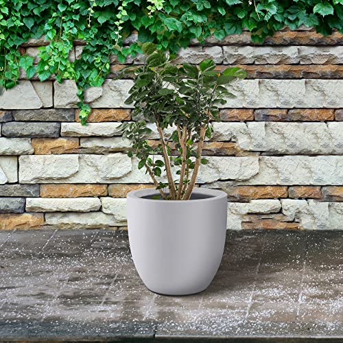 Image of Kante 10 Inch Dia Round Concrete Planter, Indoor Outdoor Large Plant Pot with Drainage Hole and Rubber Plug for Home Patio Garden, Pure White