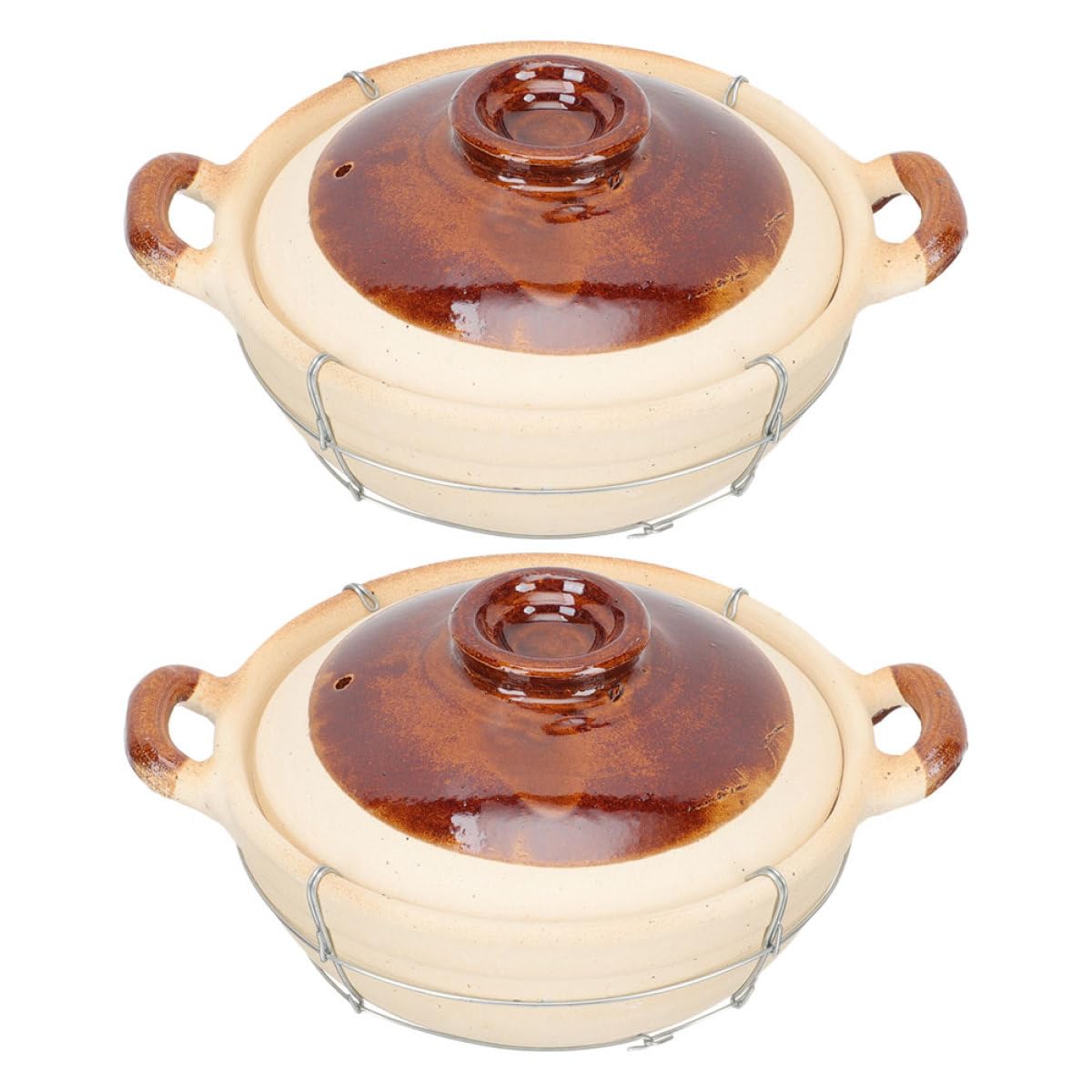 Cazuelas de Barro y Distribución Uniforme de Calor con Tapa Beige Juego de 2 Resistentes a Altas Temperaturas para Cocinar Guisos y Sopas