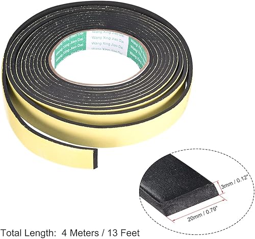 Miniatura 7 de uxcell Cinta de espuma de sellado de 0.315 in de ancho, 0.039 in de grosor, 16.4 pies de largo, tira autoadhesiva para aislamiento de puerta de