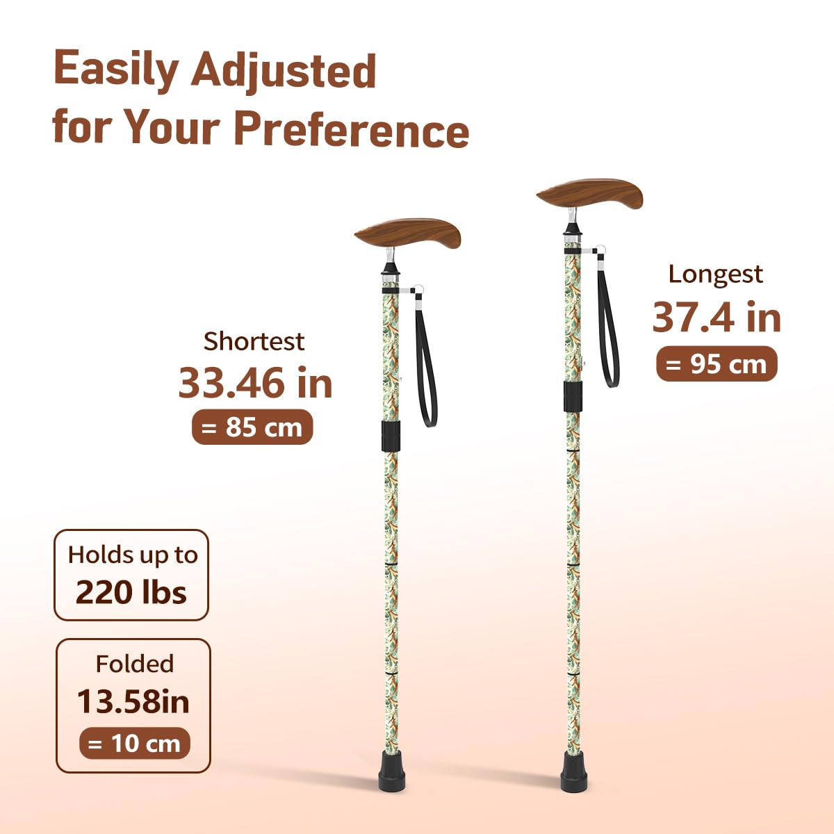 Bastón para mujeres y hombres, bastón plegable para viajes y uso diario, elegante bastón plegable con altura ajustable, fibra de carbono
