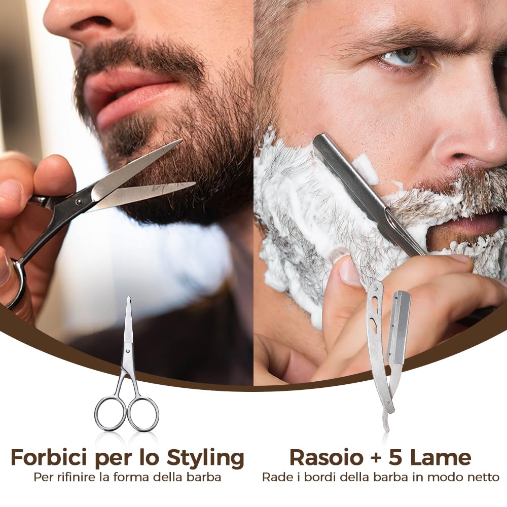 Bledras 13 in 1 Barba Cura Set, Cura Della Barba Professionale per Uomo, con Olio da Barba, Balsamo Barba, Shampoo Barba, Rasoio Dritto, Forbici, Spazzola,Pettine, Kit Barba Uomo Regali per Lui e Papà