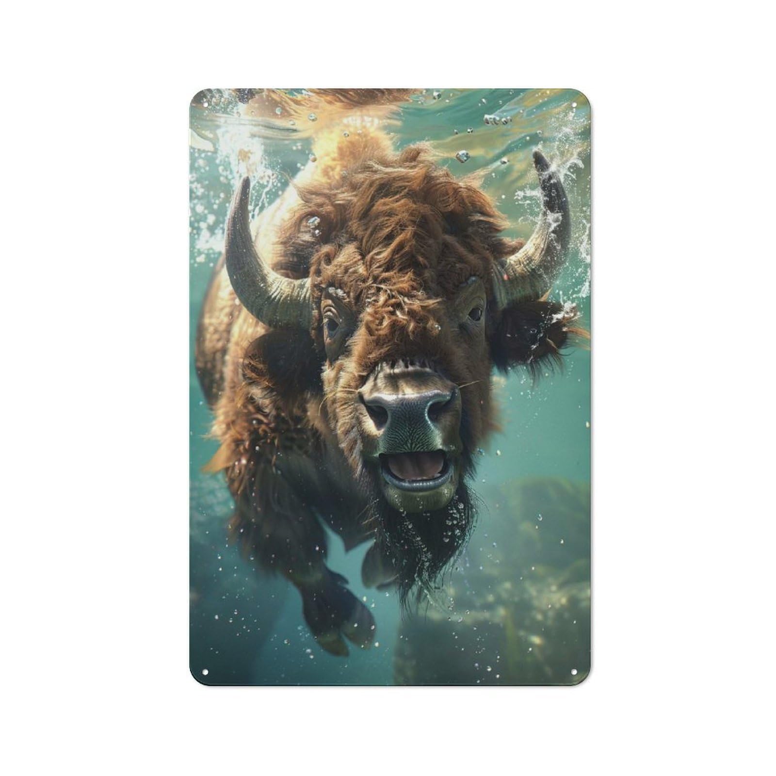 Junmoney Bison Sea Vintage Tin Wall Plaque 30X20cm For Studio Or Craft Room, For Garage, Workshop And Man Cave Decoration