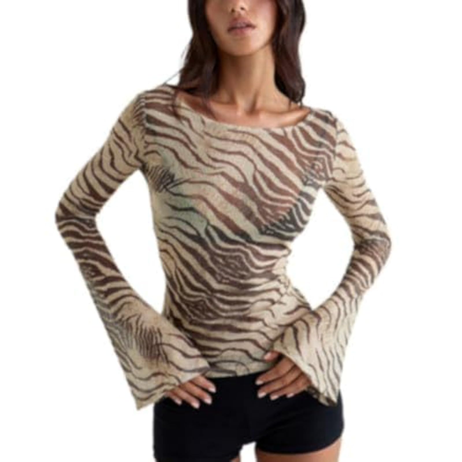 Animal Print Tops for Women Zebra Print Long Sleeve Going Out Tops