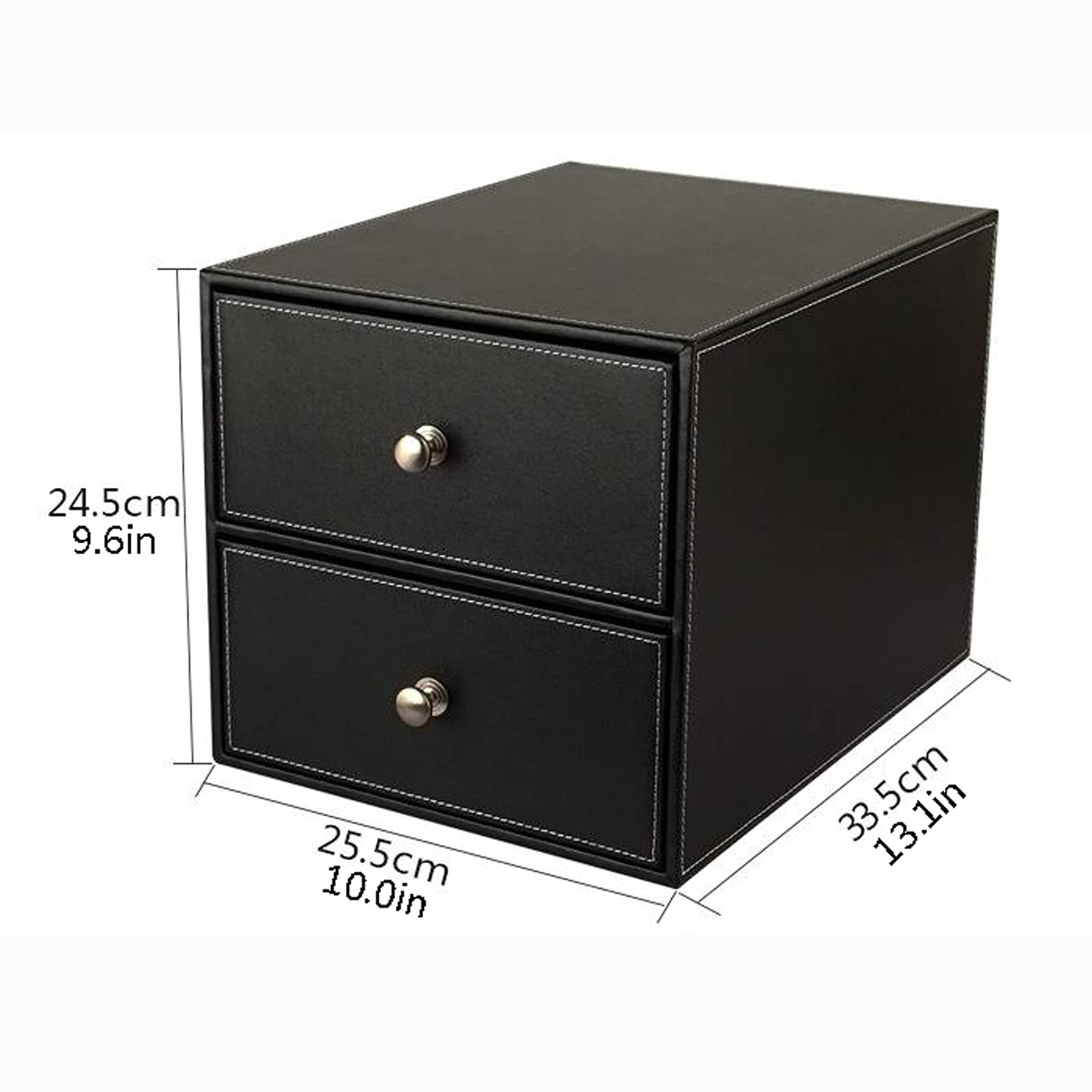 Contenedores de almacenamiento Caja de almacenamiento de tipo cajón de cuero Estuche de almacenamiento de escritorio con mango de metal 2-cajón de oficina caja de almacenamiento de caja de almacenamie