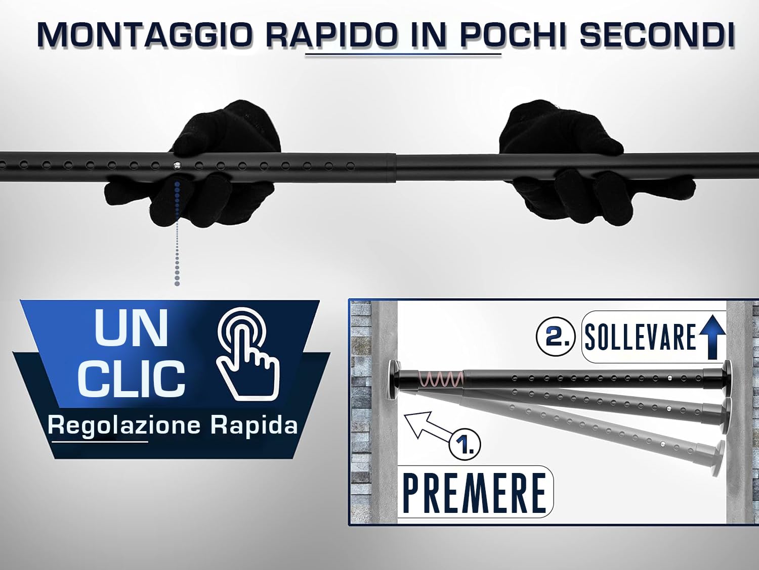 Bastone Tenda Estensibile A Pressione 120-170 Cm Grigio - Asta Telescopica Per Docce, Bagni E Armadi Senza Fori