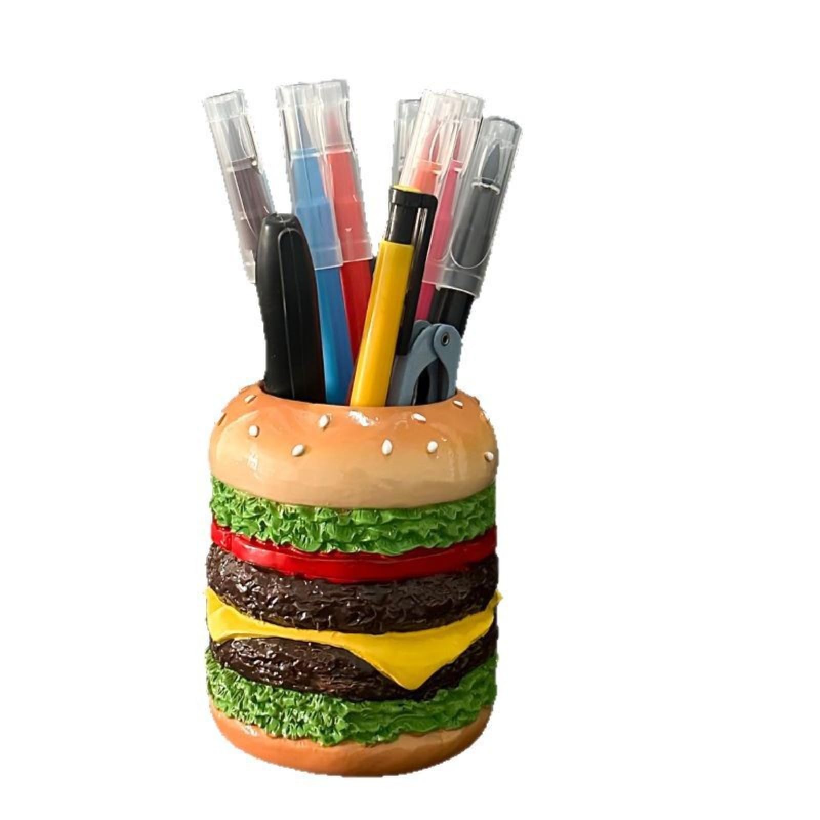 NDEMl 8 * 9.5Cm Hamburg creative money pen holder, back-to-school desk storage pen bucket, funny and fun home living room table decoration ornament