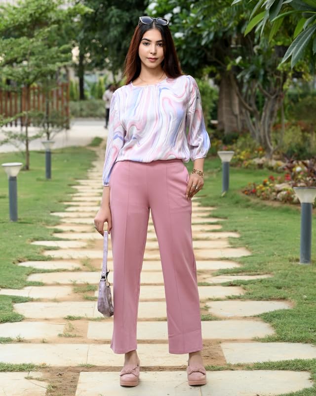 Image of Mlada Mid Waist Wide Leg Flared Pants Elastic Waist Band for Women Office Work Formal Wear Stretch Cotton Knit Flare Pants Utility Pockets Extra Flare Pants Trousers for Travel