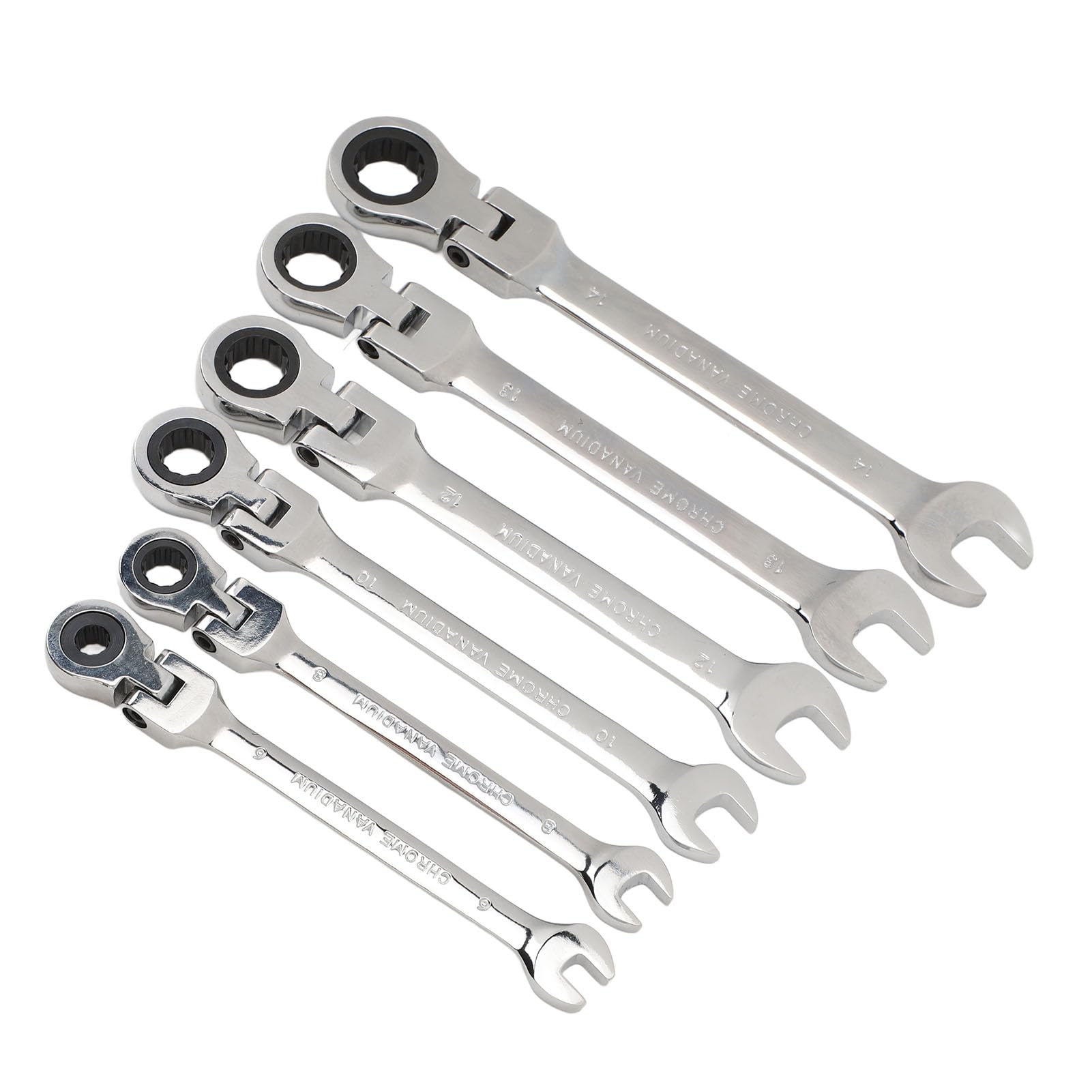 Set di chiavi combinate a cricchetto con testa flessibile Telescopica a 180° facile da manovrare per varie riparazioni (6 Pack)