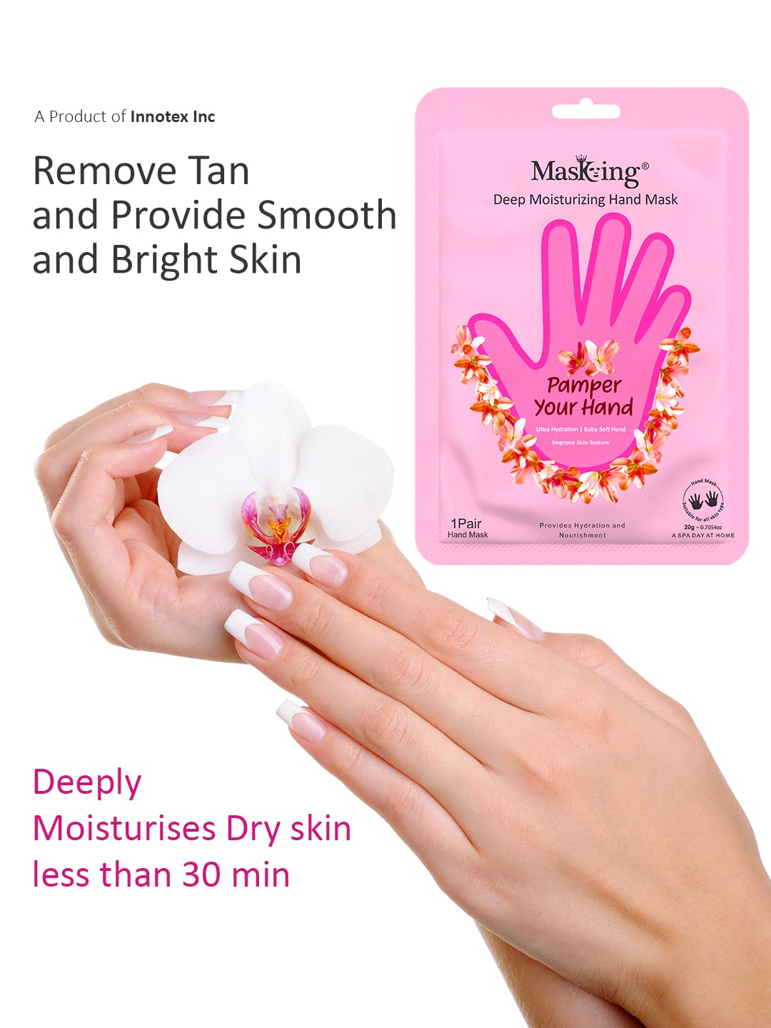 Masking Hand Mask for Deep Moisturising, Hydration & Nourishment, Remove dull, dry skin, Softens nails and cuticles, Hand Mask for Soft and Silky Hands each 20g (pack of 2) 2
