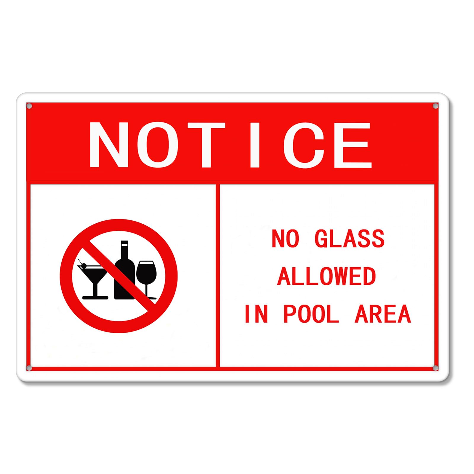 No Glass Allowed in Pool Area Sign Pool Sign Rust Free Aluminum Fade Resistant