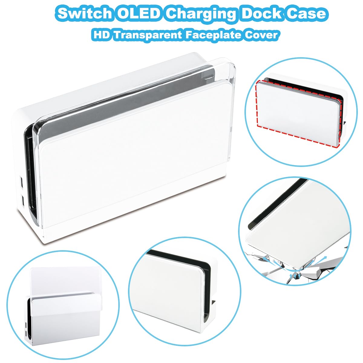 Cover frontale personalizzata per Nintendo Switch OLED Charging Dock, interruttore antigraffio OLED Dock Cover trasparente rigida di ricambio per interruttore OLED dock di ricarica, trasparente
