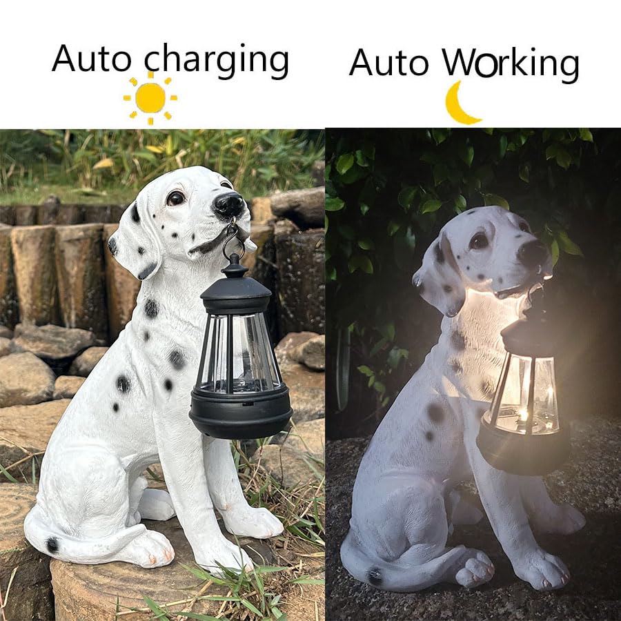 R-LOMU Garden Statues Dog Solar Hanging Light, Courtyard Resin Simulated Handicraft Dog Statue Ornament, Garden Yard Entrance Decoration.