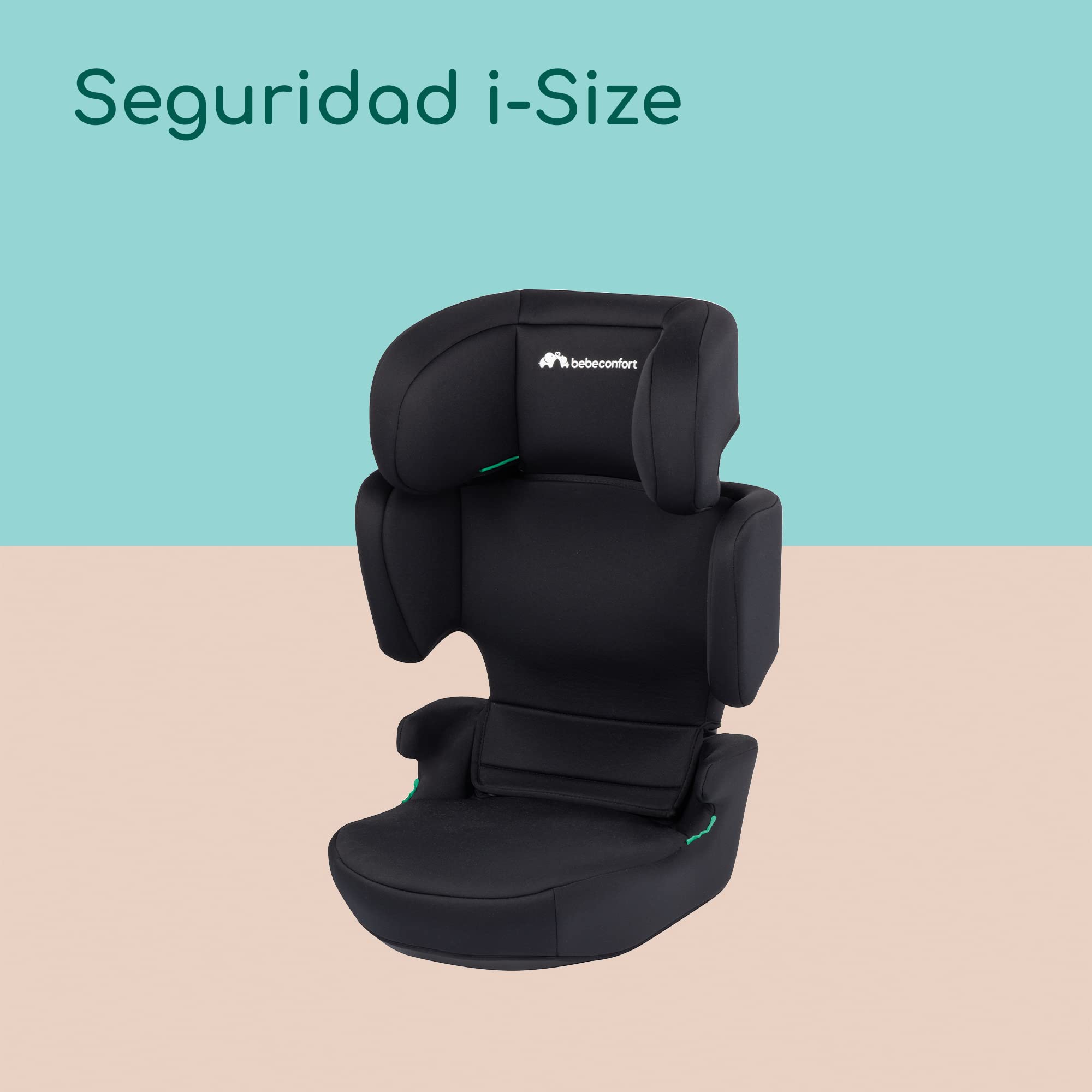 Bebeconfort RoadSafe i-Size, Silla de Coche, 3,5-12 años (100-150 cm), Alzador Coche Niño, Plegado & Ligero (3 kg), Instalación Cinturón Seguridad, 14 Posiciones Reposacabezas, Full Black