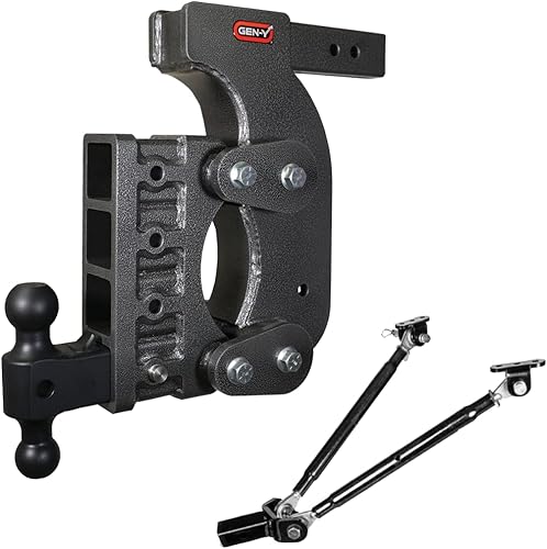 GEN-Y GH-1514 The BOSS Torsion-Flex - Enganche de caída ajustable de 15 pulgadas con doble bola GH-061, kit de estabilizador GH-0100 para receptor
