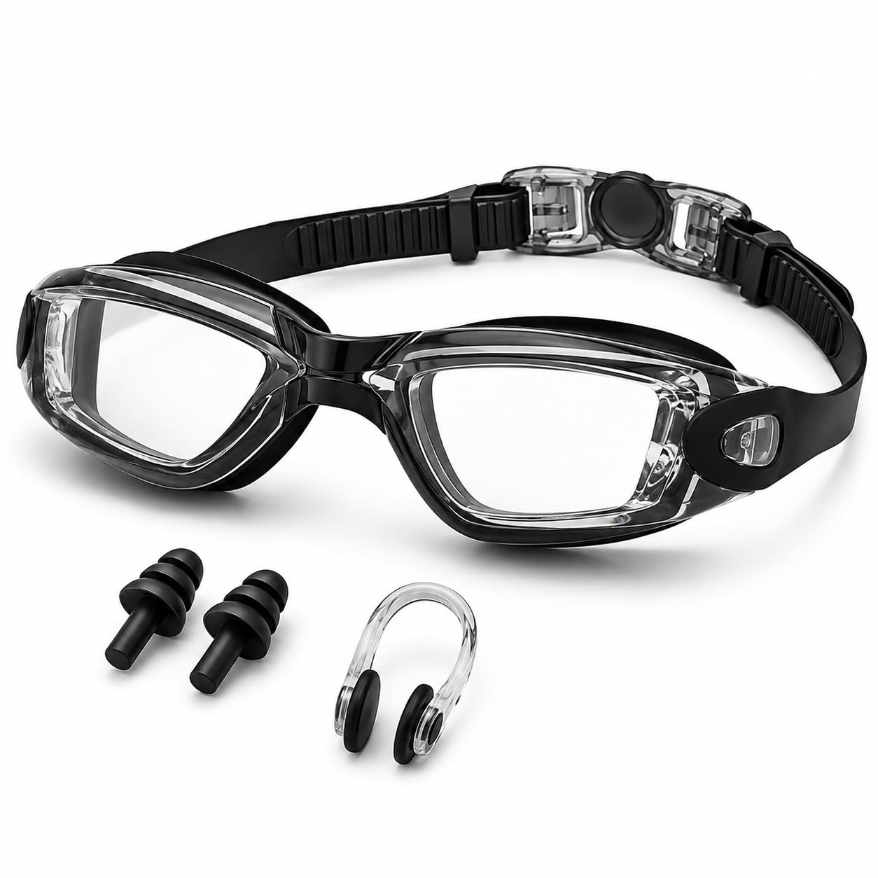 Anti Fog Anti Leak Swimming Goggles, UV Protection Clear Sight Swim Goggles Swimming Adult, Soft Silicone Sealed Swim Goggles with Ear Plugs Nose Clip for Water Sports