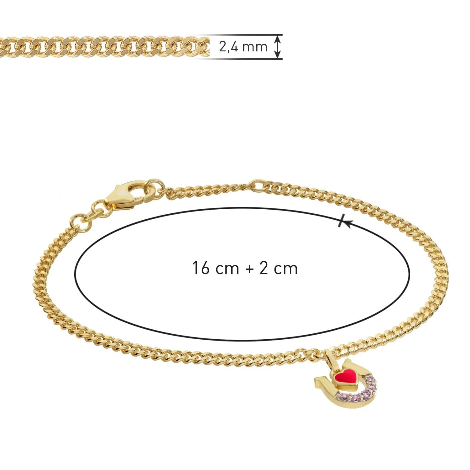 trendor Pulsera infantil con herradura/corazón, plata de ley 925, chapada en oro, 21625