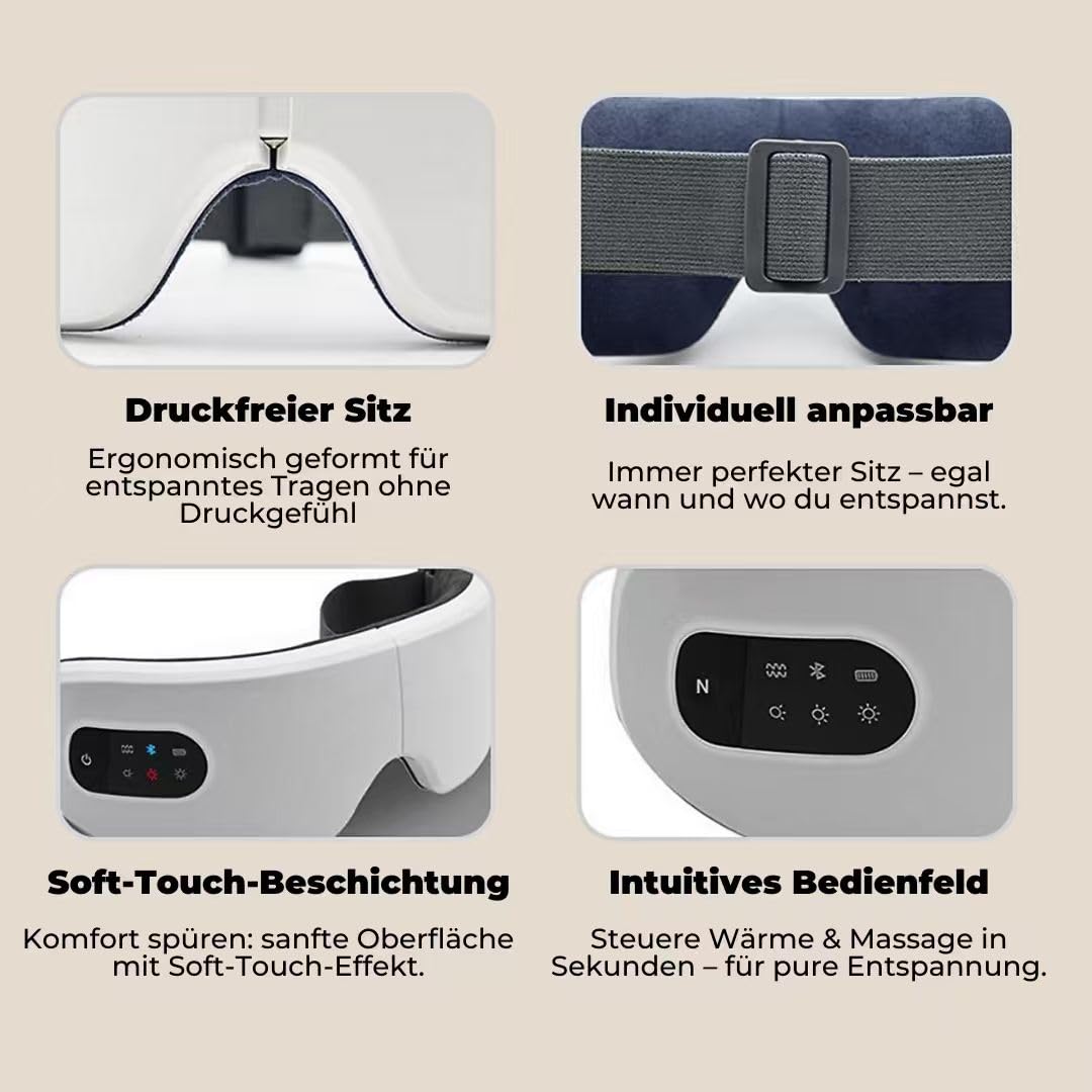 Velanu - RelaxBrille Elektrischer Augenmassagegerät mit Wärme, 7 Modi, Augenmaske, für Frauen, Männer, Freunde, Mama und Papa, Schlafmaske zur Entspannung, Stressabbau und Schlafverbesserung