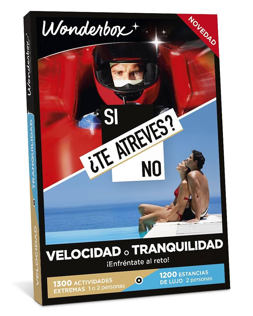 WONDERBOX - Caja Regalo - ¿Te Atreves? Velocidad O Tranquilidad - 1 Actividad Extrema o 1 Estancia de Lujo para 2 Personas - 1300 Actividades extremas o 1200 estancias de Lujo - Ideas Regalo | 1 actividad extrema o 1 estancia de lujo - Más de 2500 experie
