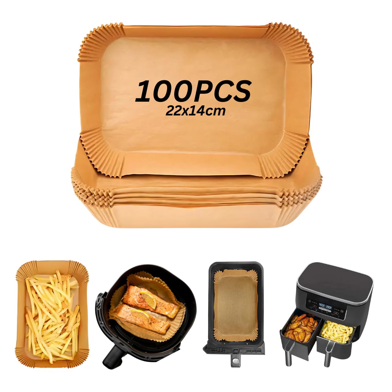 QAchoice 100PCS Air Fryer Liners, Disposable Parchment Paper Liners for Ninja Dual AF300UK AF400UK, Compatible with Ninja Cosori Cecotec and Other Dual Zone Air Fryers