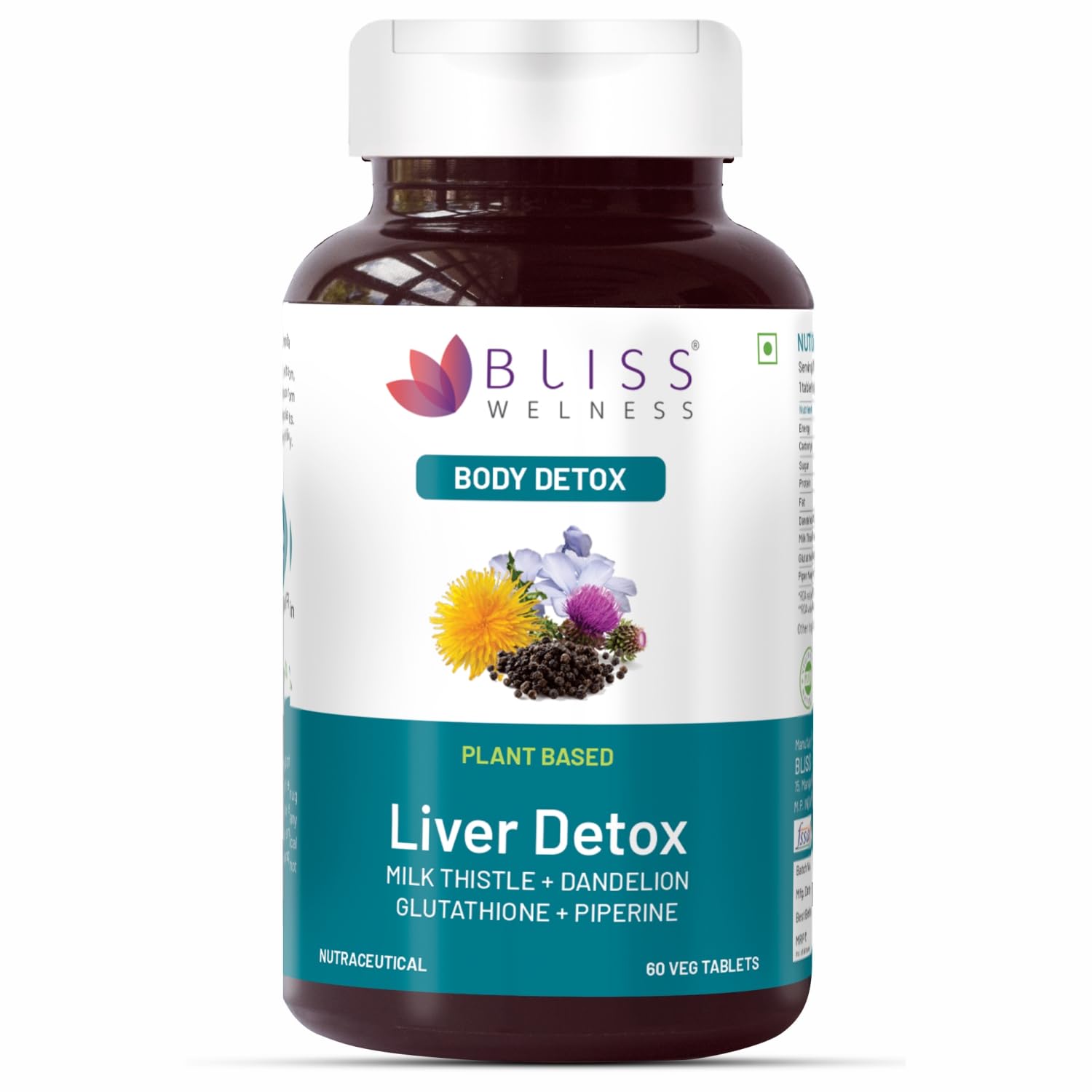 Liver Detox | Milk Thistle, Silymarin Dandelion, Glutathione, Piperine Extract | Liver Protection | Liver Support Refresher Care Detox Cleansing Health Supplement (1 Month Pack (60 Tablets))