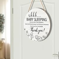 Vista 7 de Letrero de sueño de bebé para puerta delantera, de 12 x 12 pulgadas, con texto en inglés "Please Do Not Ring", colgador de puerta de madera