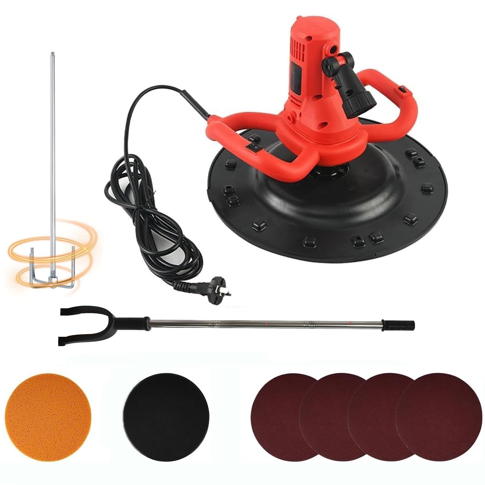 Paleta eléctrica para mortero de yeso con alisado y pulido de pared, velocidad variable 80-600 rpm, motor de cobre, varilla mezcladora y luz LED para acabado de hormigón