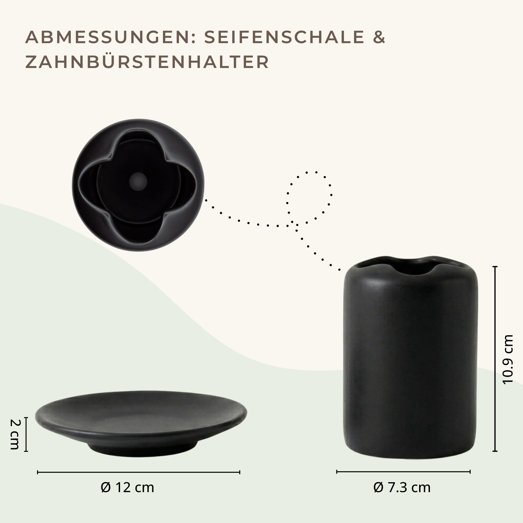 Juego de baño de 5 piezas en negro, cerámica, dispensador de jabón, jabonera, taza para cepillos de dientes, cepillo de dientes, negro mate, juego de accesorios de baño, organizador