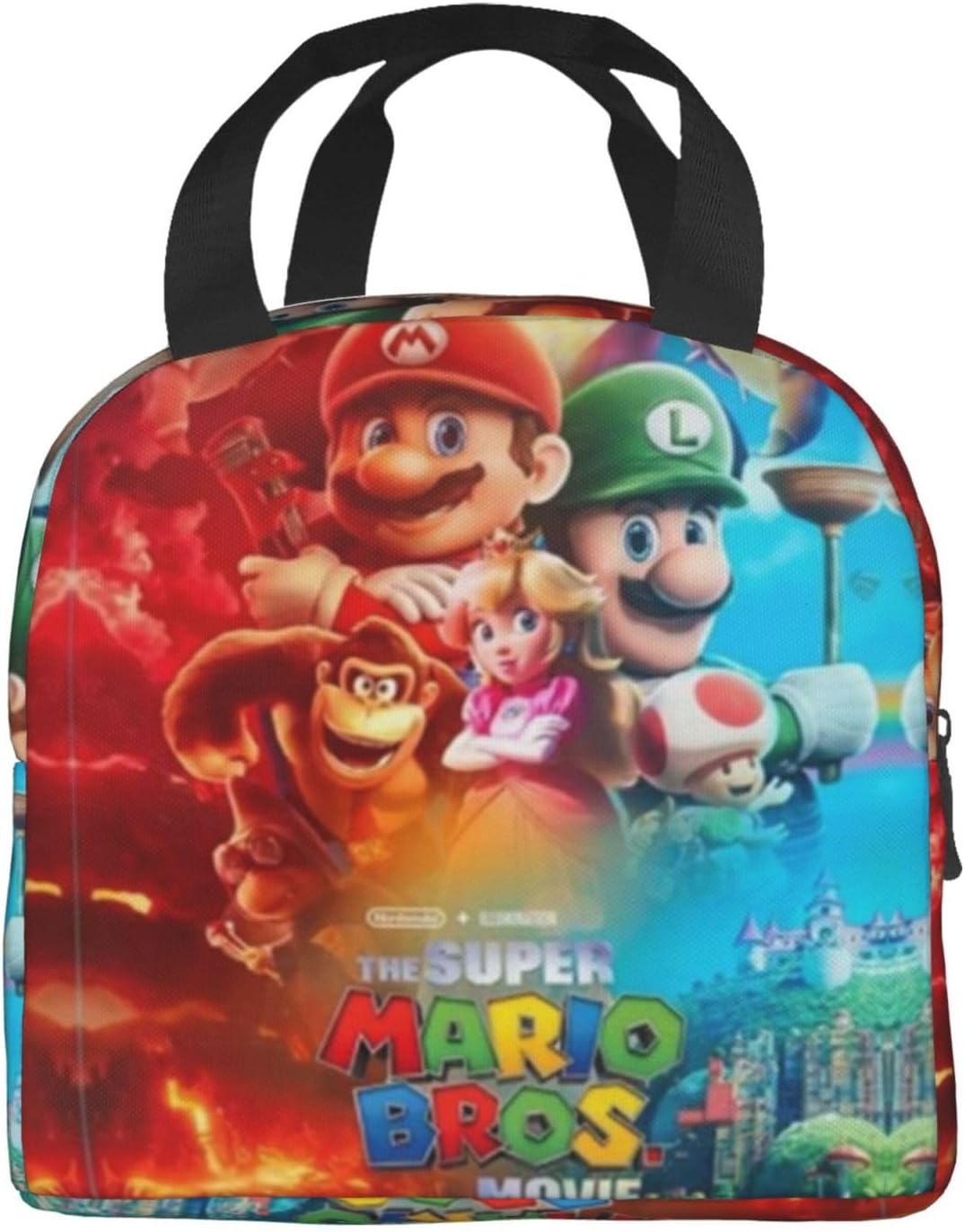 Bolsa de almuerzo negra con diseño de hongos y calavera, para